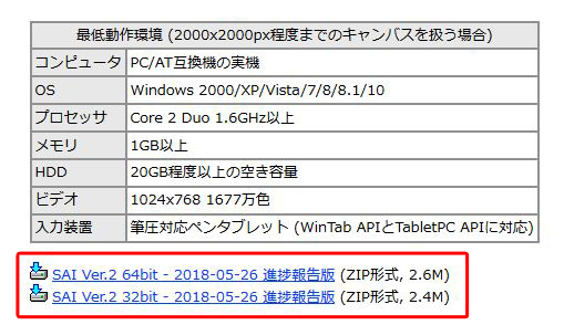 ペイントツールSAI Ver.2（SAI2）　ダウンロードリンク