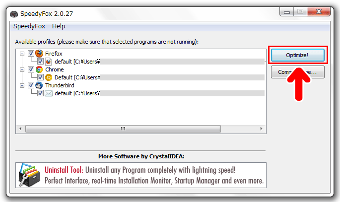「Optimize!」を押します