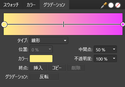 グラデーションの色を設定できるパネル