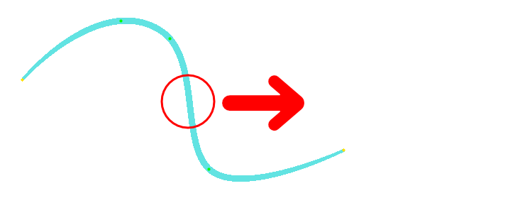 線のカーブ（制御点のないところ）