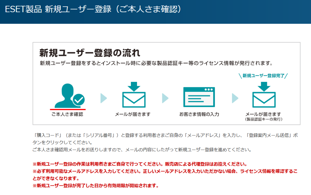 新規ユーザー登録のページ