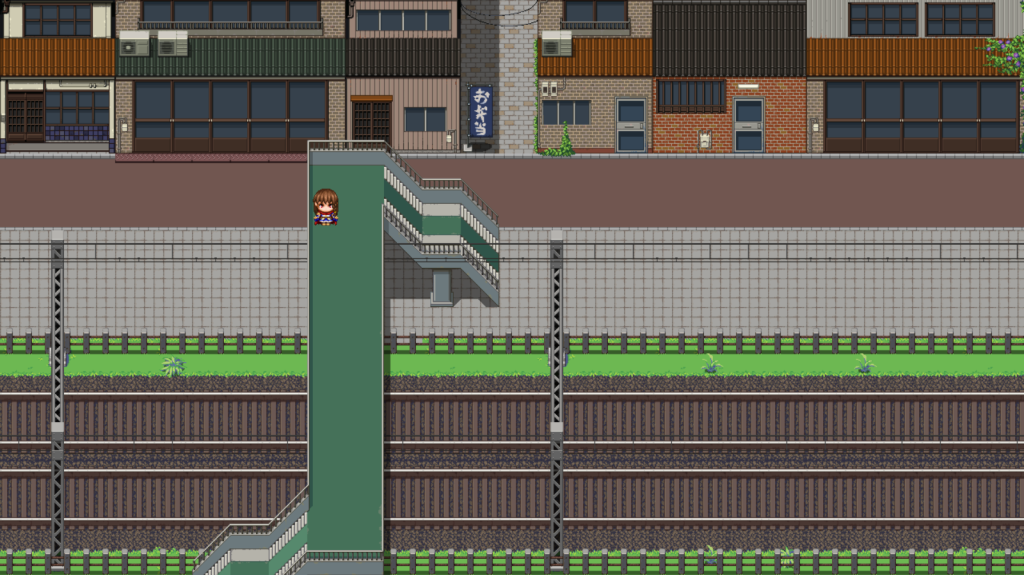 【RPGツクールMZ】「どらぴかドットマップ素材 現代街編」線路と歩道橋