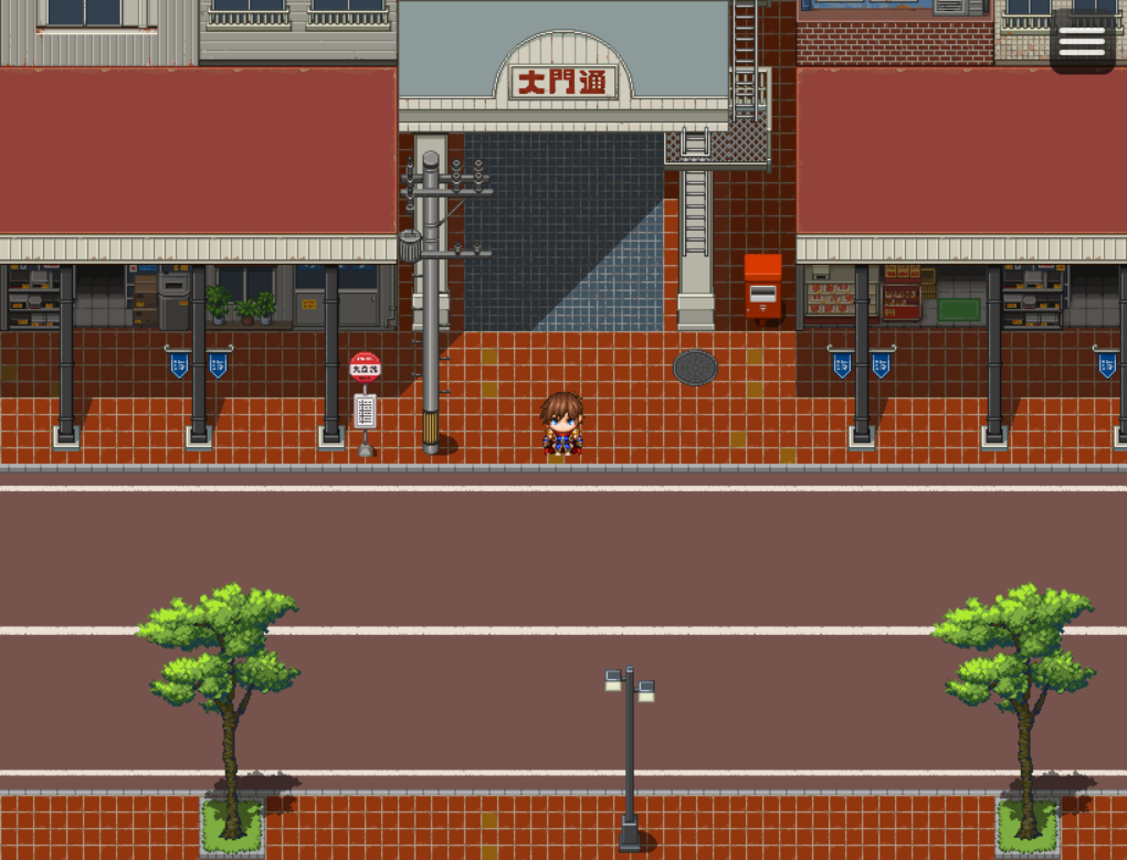 【RPGツクールMZ】「どらぴかドットマップ素材 現代街編」サンプルプロジェクト