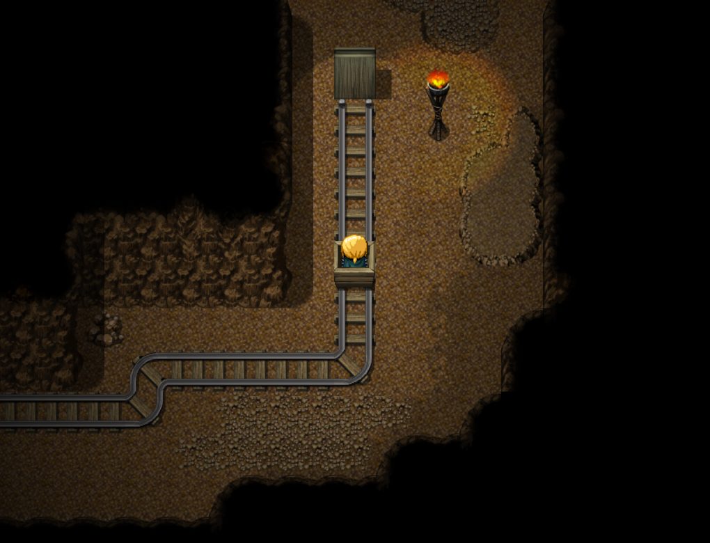【RPGツクールMZ】FSM マップ素材集 ～森と洞窟セット～　トロッコに乗る
