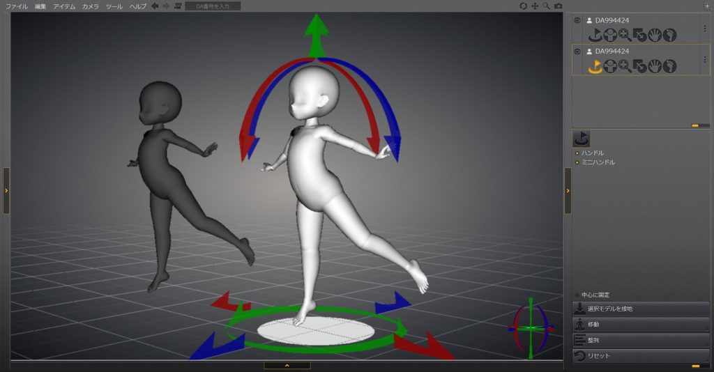 コピーされたドールがドラッグした方向に移動